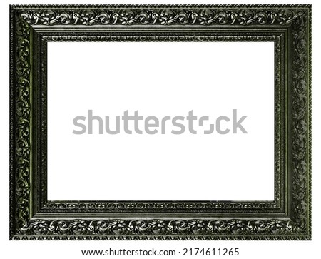 Antique Dark Green Classic Old Vintage Wooden mockup canvas frame isolated on white background. Blank and diverse subject moulding baguette. Design element. use for paintings, mirrors or photo.
