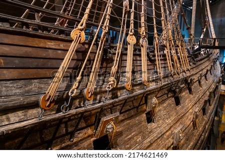 Vasa - old wooden Swedish warship in Stockholm Royalty-Free Stock Photo #2174621469