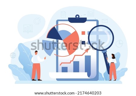Business analyst. Financial operation optimization, strategy development, new business launching. Market research and data processing. Flat vector illustration