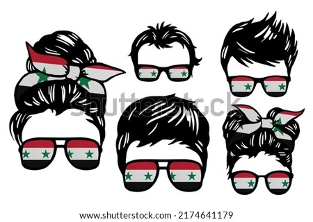 Family clip art set in colors of national flag on white background. Syria