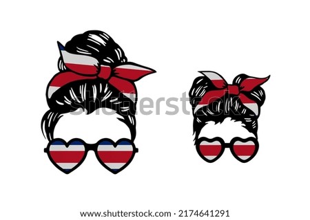 Family clip art in colors of national flag on white background. Costa Rica