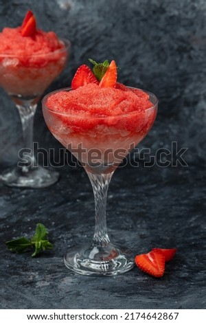 strawberry frose cocktail with pink wine Frose Slushy Smoothy Alcoholic Beverage. Boozy Frozen Rose Frose. Royalty-Free Stock Photo #2174642867