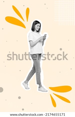 Collage photo of young black white girl go on walk can't stop chatting with boyfriend isolated on pink pastel background