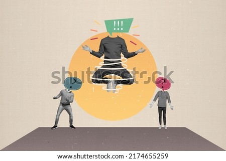 Composite collage picture of three people black white gamma punctuation marks instead head think make decisions solutions Royalty-Free Stock Photo #2174655259