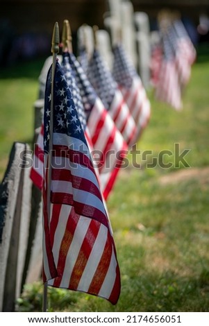 A row of American Flags decorates the gravesites of past patriots who paid the ultimate price for freedom.