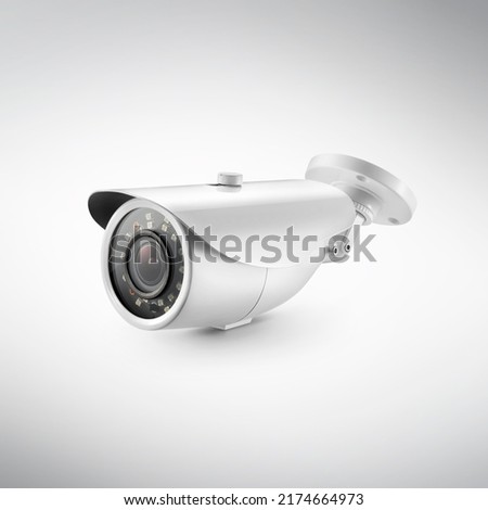 Three quarter view of varifocal surveillance camera, isolated on white  Royalty-Free Stock Photo #2174664973