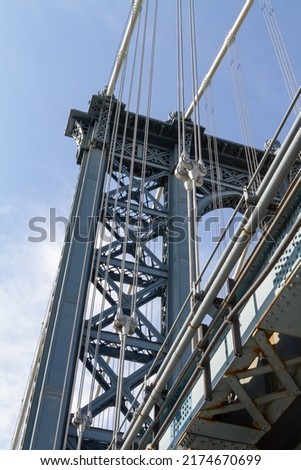 Low angle view of a tower of the Manhattan Bridge
