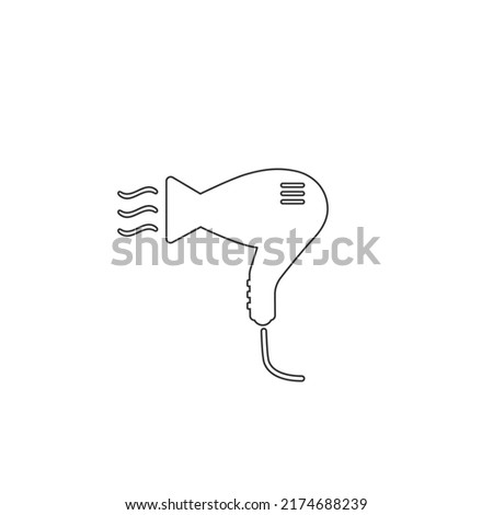 Hairdryer sign line icon. Hair drying symbol. Blowing hot air. Turn on. Classic flat icon. Colored circles. Vector flat sign 