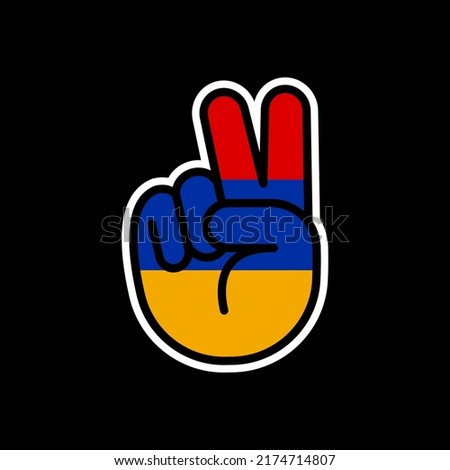 Hand gesture V sign of victory or peace line icon flag of Armenia. Simple outline style for apps and websites.
