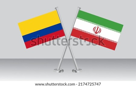 Crossed flags of Colombia and Iran. Official colors. Correct proportion. Banner design