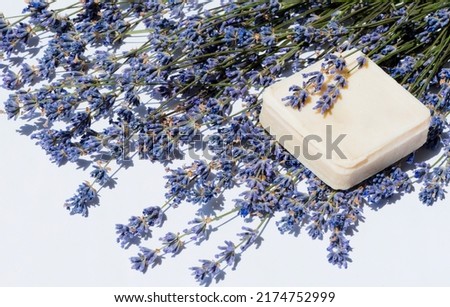 Cosmetic natural soap with fragrant lavender flowers for body cl