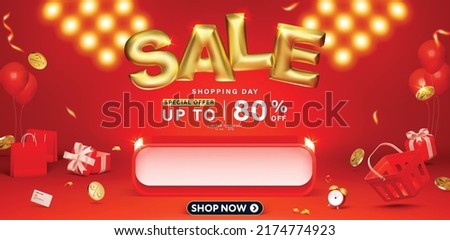 3D style Shopping day Sale banner template design for web or social media.