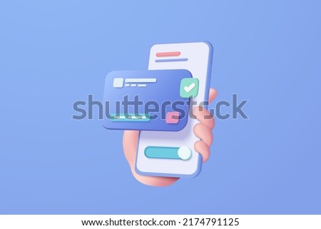3D credit card money financial security for online shopping, online payment credit card with payment protection concept. 3d vector render for business finance, shopping card 3d with mobile security Royalty-Free Stock Photo #2174791125