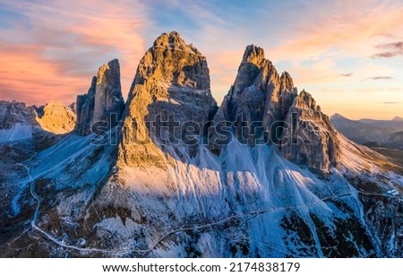 Mountain peak at dawn view. Beautiful mountain landscape. Mountain peak at dawn. Mountain peak view Royalty-Free Stock Photo #2174838179