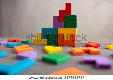 Creative idea solution - business concept, jigsaw puzzle close up. Leadership and teamwork strategy success. Royalty-Free Stock Photo #2174883739