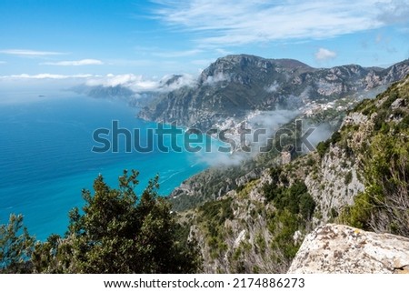 View of the town of Positano from the path of Gods, Italy Royalty-Free Stock Photo #2174886273
