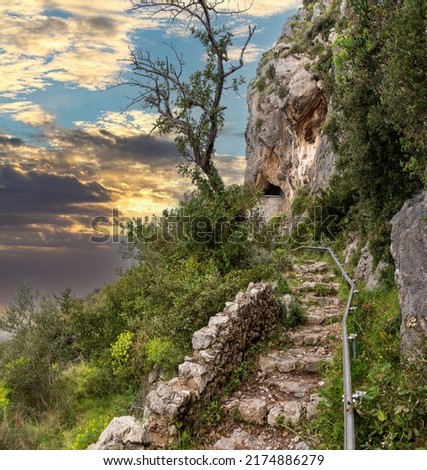 Shoreline of the scenic Amalfi coast from the path of the Gods, Italy Royalty-Free Stock Photo #2174886279