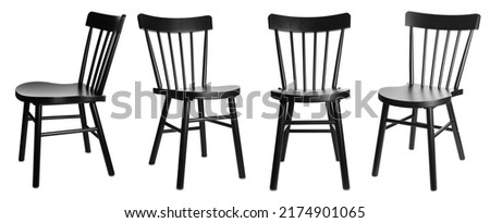 Set with stylish black chairs on white background. Banner design Royalty-Free Stock Photo #2174901065