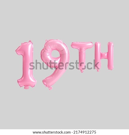 3d illustration of 19th pink balloons isolated on background