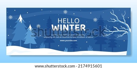 Hello Winter Social Media Cover Template Flat Cartoon Background Vector Illustration