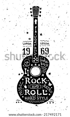 Illustration of vector vintage grunge label with guitar