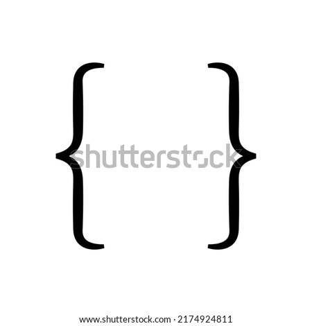 Curly bracket icon. Parenthesis for text. Symbol of typography isolated on white background. Brace for calligraphy, edit and border. Vector. Royalty-Free Stock Photo #2174924811