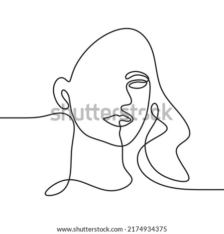 illustration creative woman face continuous drawing single line art
