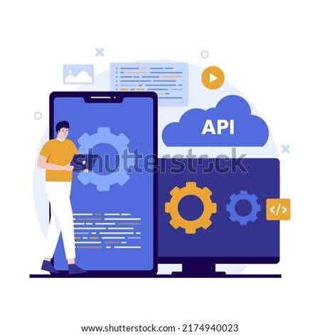 Flat design of application programming interface concept. Illustration for websites, landing pages, mobile applications, posters and banners. Trendy flat vector illustration Royalty-Free Stock Photo #2174940023