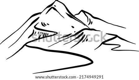 The mountains, hand draw line vector illustration.