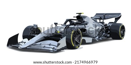race single seater F1 3d car icon transport jet sport racing  symbol concept art design template vector isolated grey silver power hybrid white background
