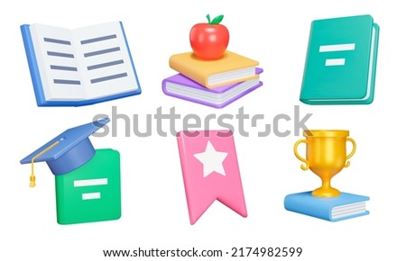 Book 3d icon set. A stack of books. Reading literature and learning from books. Isolated objects on a transparent background