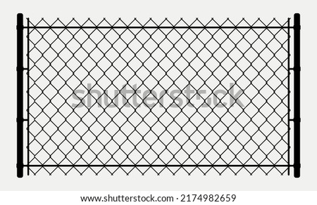 Stell Chain-Link Fence Silhouette, Metal door Entrance Vector Illustration. Royalty-Free Stock Photo #2174982659