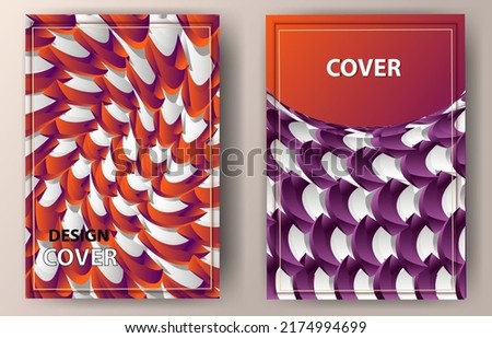 set of colorful covers with a three-dimensional pattern. Orange and Purple
