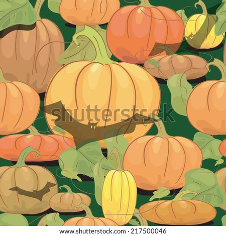 Halloween seamless background. Texture with  pumpkin and bat 