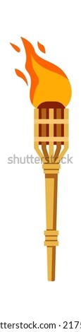 Medieval torch with fire flame. Vector illustration