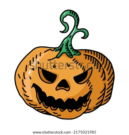 vector Halloween pumpkin with evil scary smile in funny hand drawing doodle sketch style