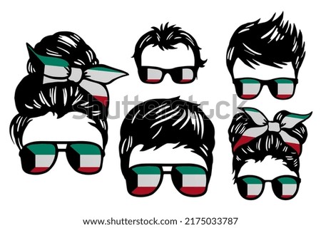 Family clip art set in colors of national flag on white background.