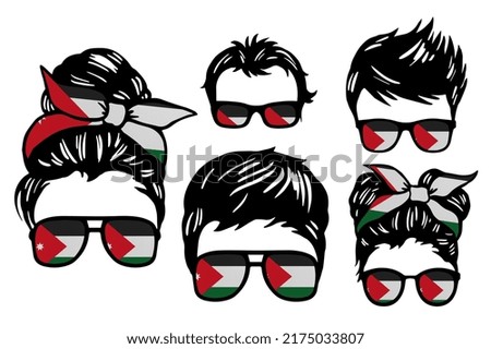 Family clip art set in colors of national flag on white background. Jordan