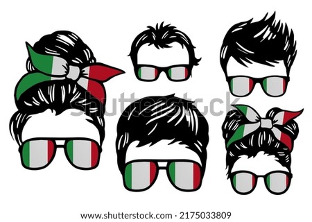 Family clip art set in colors of national flag on white background. Italy