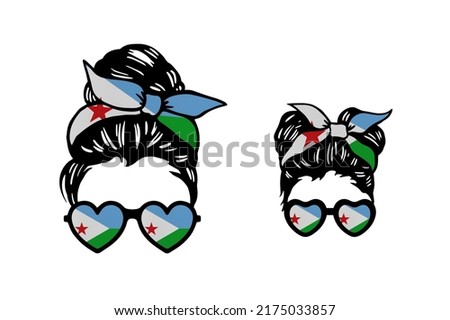 Family clip art in colors of national flag on white background. Djibouti