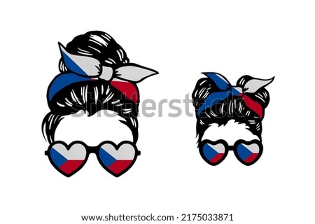 Family clip art in colors of national flag on white background. Czech Republic