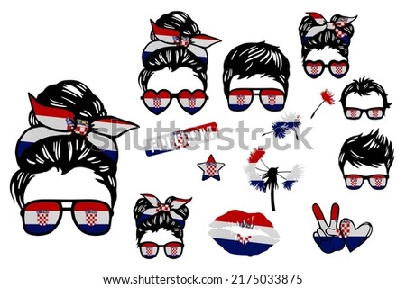 Family sublimation pack in colors of national flag on white background. Croatia
