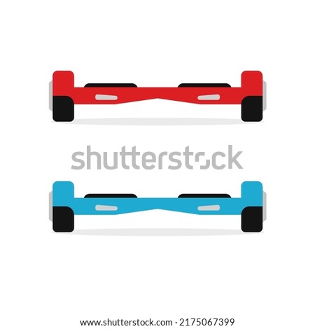 Hoverboard scooter flat isolated or electric hover balance board blue red modern clipart on white background