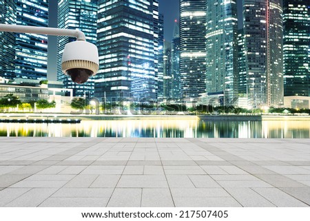 CCTV with prosperous cityscape background