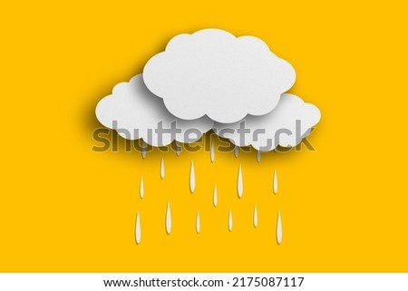 cloud and rain paper white paper cut and paste paper Speech balloon on yellow background design.