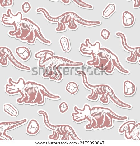  Sticker vector pattern with dinosaur skeleton. 