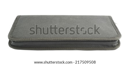 Black cloth material case for brushes or pencils, isolated over the white background