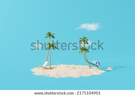 Summer beach vacation scene with blue background. 3d rendering