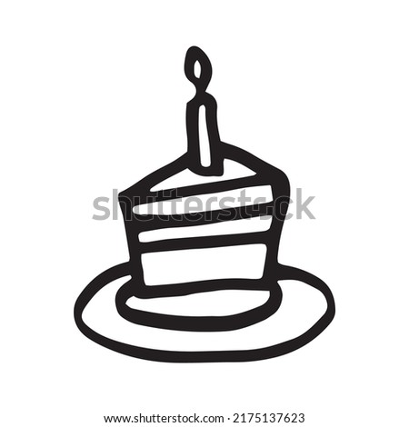 Doodle happy birthday cake. Vector illustration