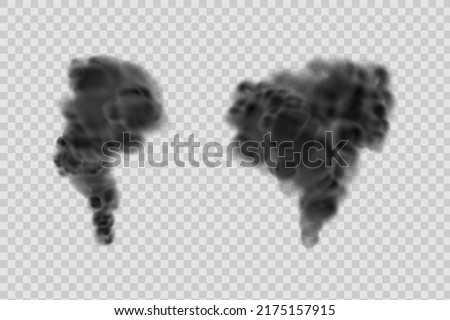 Dust black cloud with dirt,cigarette smoke, smog, soil and sand  particles. Realistic vector isolated on transparent background. Concept house cleaning, air pollution,big explosion.